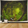 Large natural forest tapestry wall hanging with bohemian mandala print in 150x230cm size