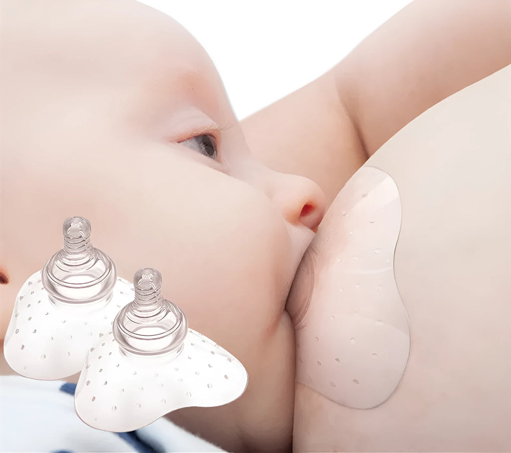 Nursing nipple protectors for breastfeeding mothers in transparent and pink colours