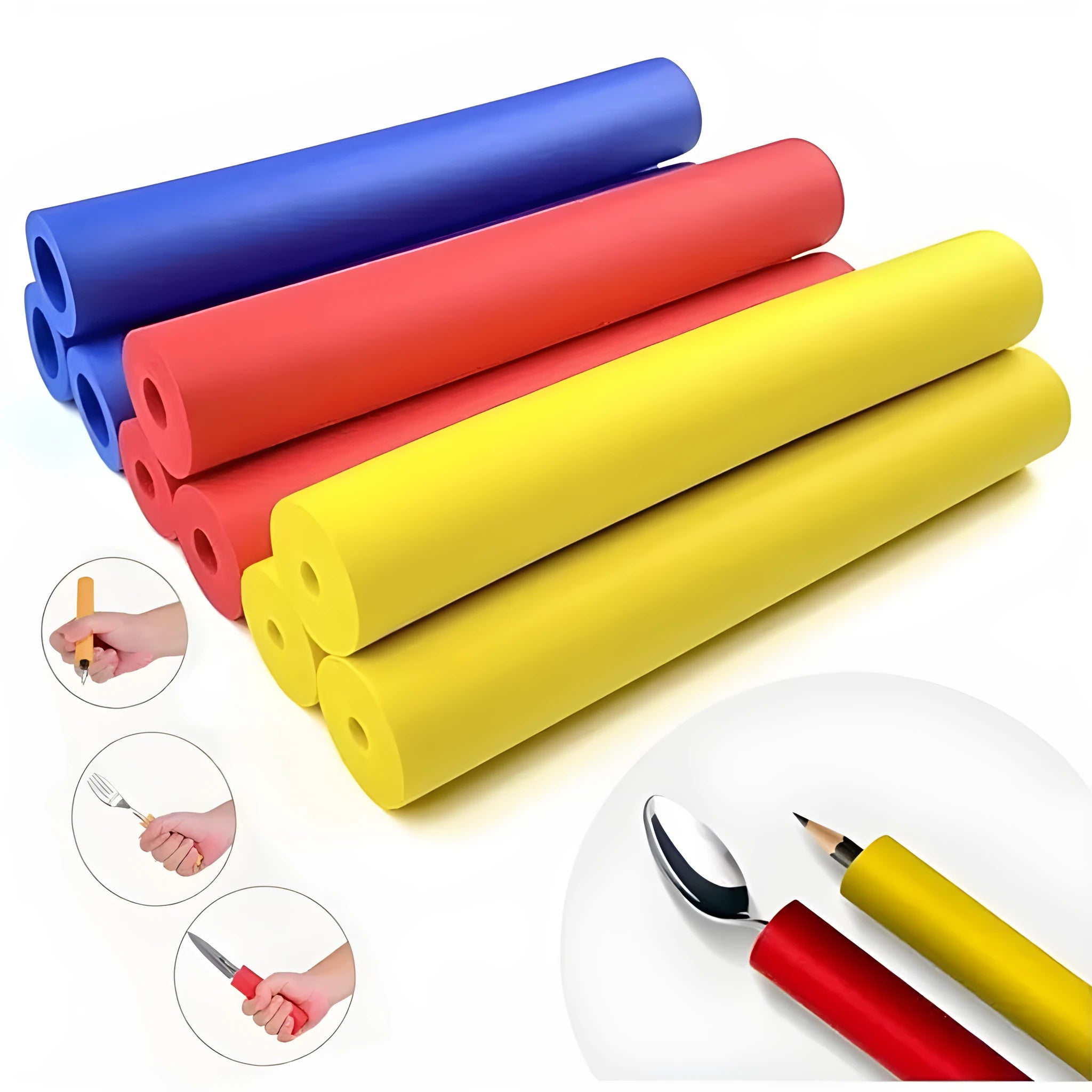 Pack of black rubber grip hoses for utensil handles, showing inner and outer diameter.