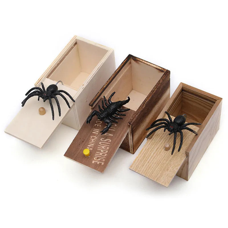Wooden prank scare box with lifelike jumping animal for April Fools' Day tricks