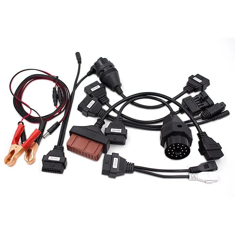 DS150e TCS CDP 2015 R1 diagnostic interface with eight colour-coded connection cables and power cable