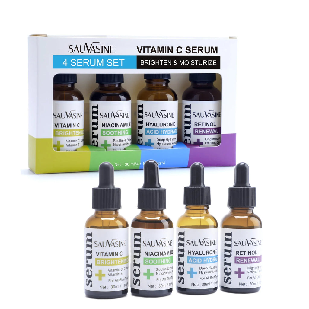 Vitamin C 4-piece skincare set with four 30ml bottles for pore refinement