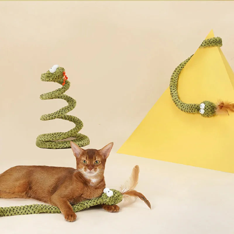 Green extendable cat teaser stick with feather attachment measuring 140cm long