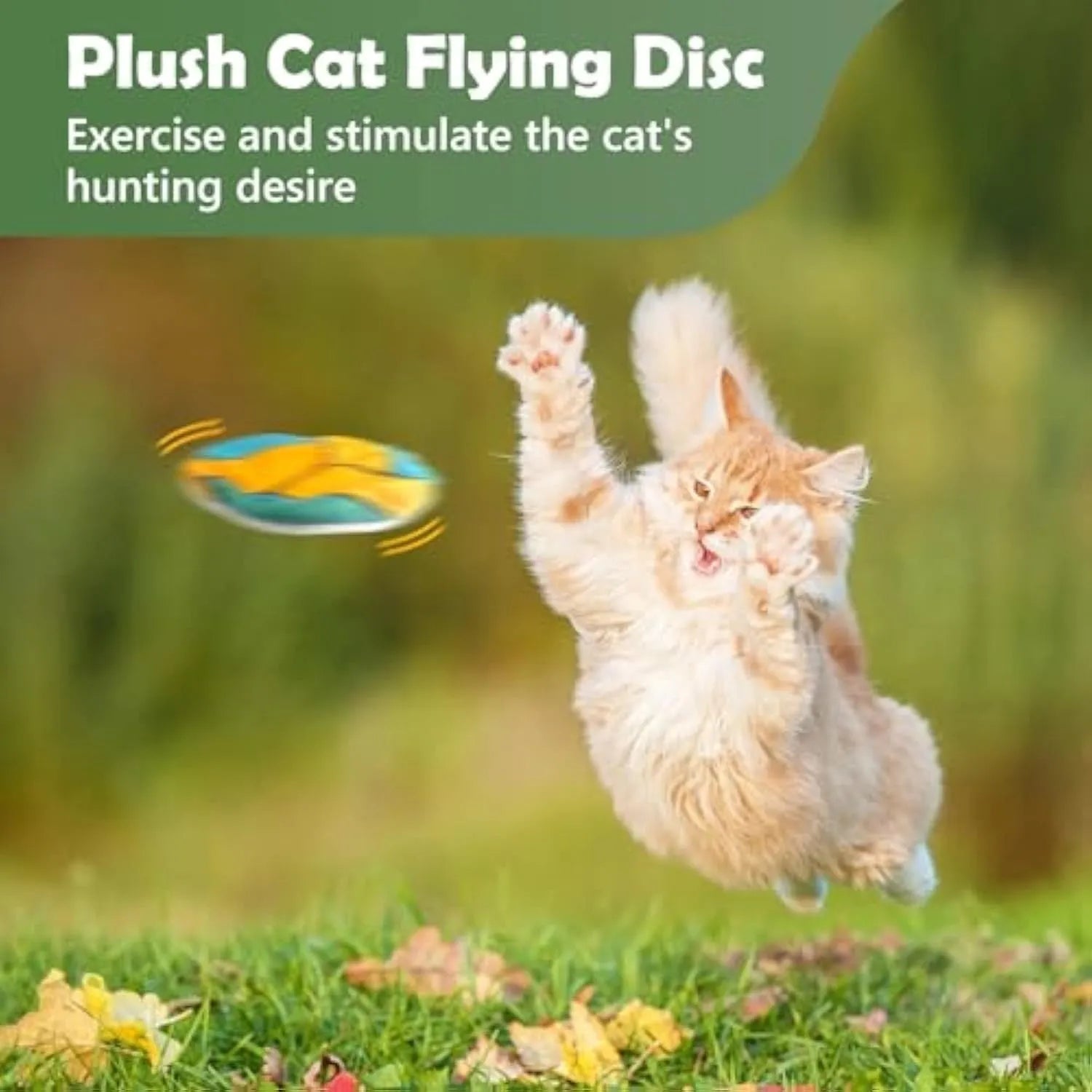 Catnip flying disc toy with sports ball pattern, plush exterior, and crinkle sounds for indoor cats