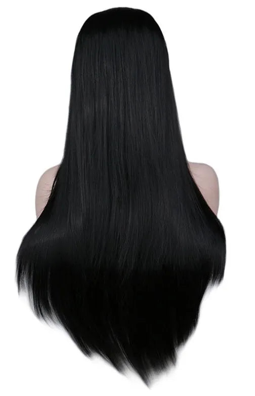 Light pink long straight high temperature silk wig with Qi bangs, adjustable headband for women