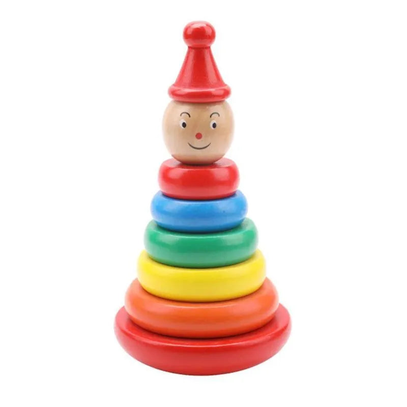 Wooden Rainbow Tower stacked circle tumbler toy for baby early education, 7.5x9x9 cm