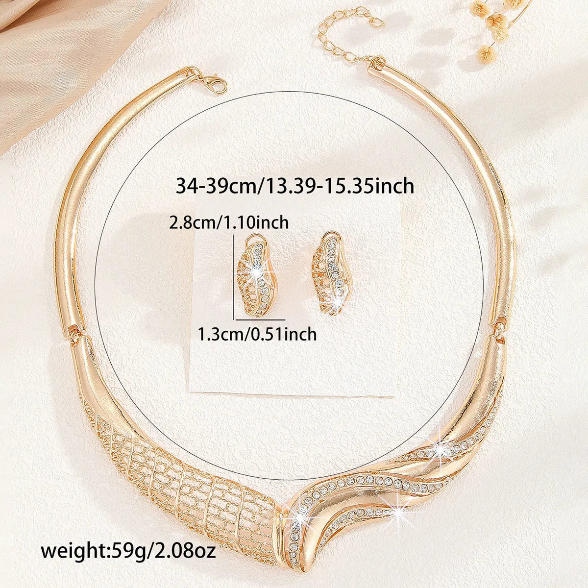 Gold-tone alloy necklace and earrings set for women with heart, water drop and bell motifs