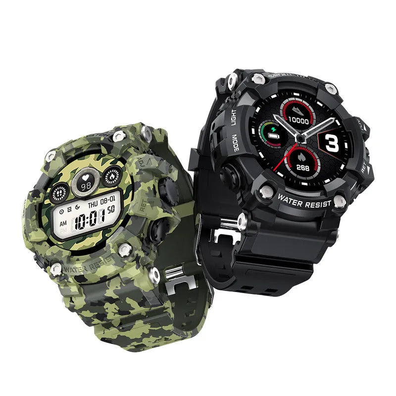 Black T6 tactical smart watch with alloy case and 1.3 inch screen on an anti-sweat wristband.