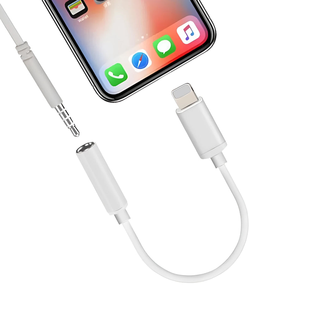 White lightning to 3.5mm audio adapter for iPhone with gold-plated connector