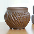 Vintage striped ceramic flower pot in brown with 7.8cm inner diameter for succulents