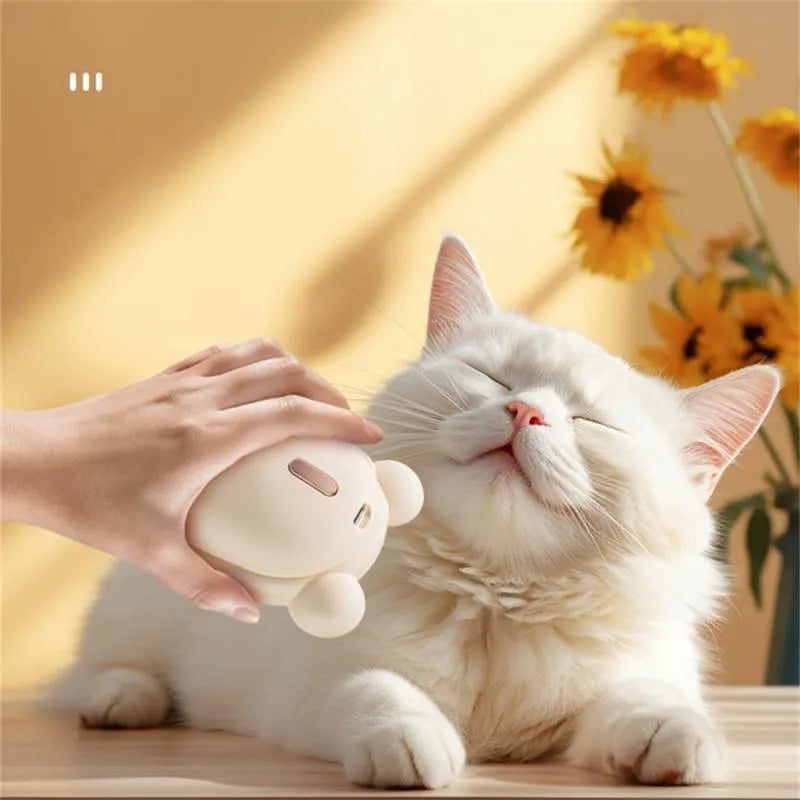 Pink rechargeable pet grooming brush with spray mist function and removable silicone comb head
