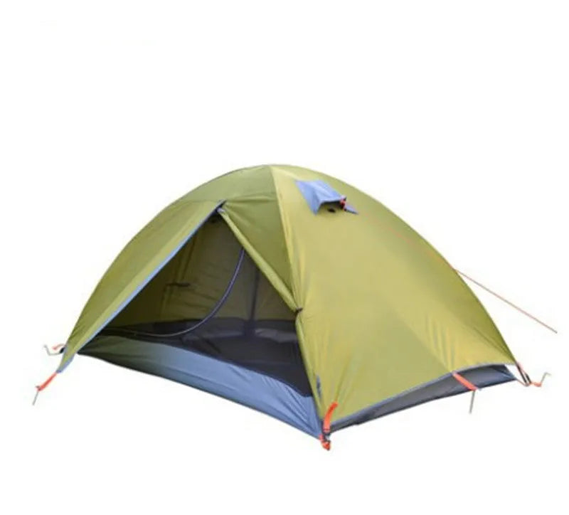 Outdoor camping double sun protection tent for 2 people in grass green with glass pole frame and 210T polyester flysheet