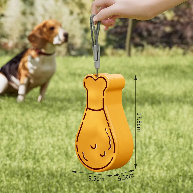Orange and white portable pet water feeder bottle with attached food container for dogs and cats.