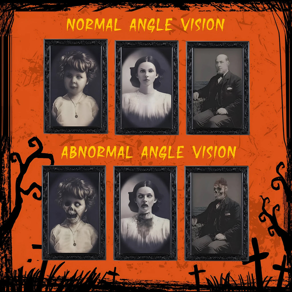 3D changing face Halloween pendant with retro black frame and hidden ghostly figure