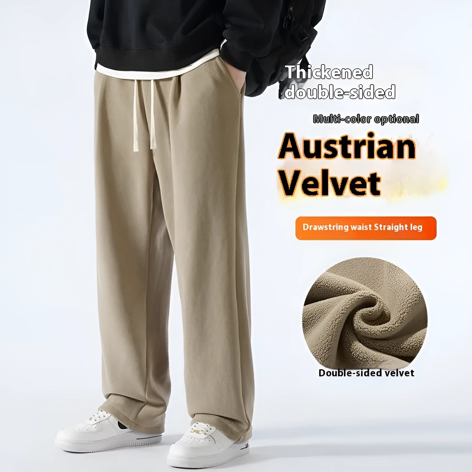 Men's double-sided polar fleece trousers with wool lining in loose Korean-style fit