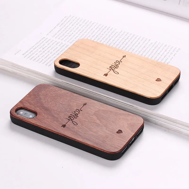 Wooden iPhone case with TPU and metal back cover in Brown and Rosewood for Apple models