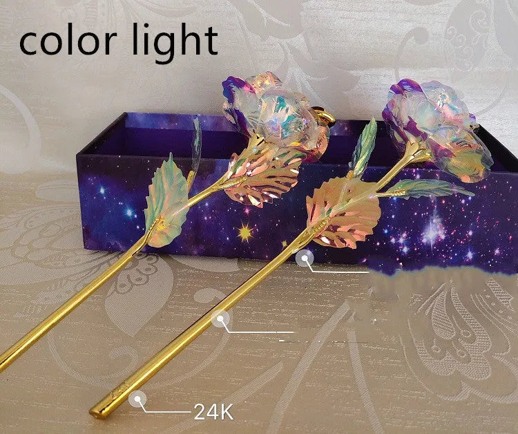 24K luminous gold rose flower set in gift box with tote bag, handmade plastic bouquet non-fade artificial roses