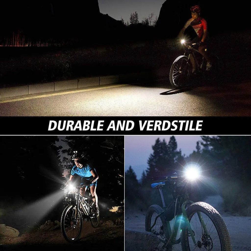 Black bicycle front light with 350 lumens and light sensor mode