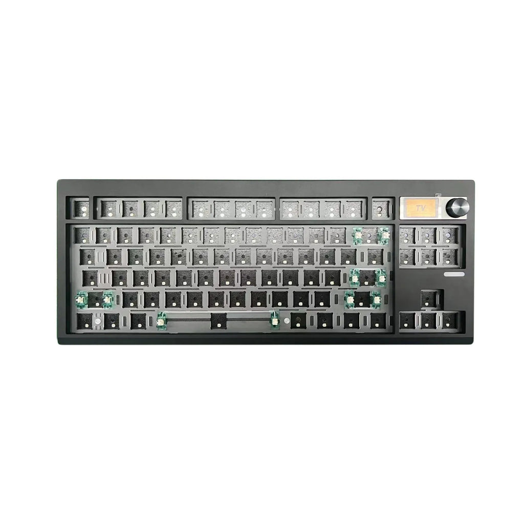 DIY mechanical keyboard kit with knob, hot swap sockets, and RGB backlight on a desk