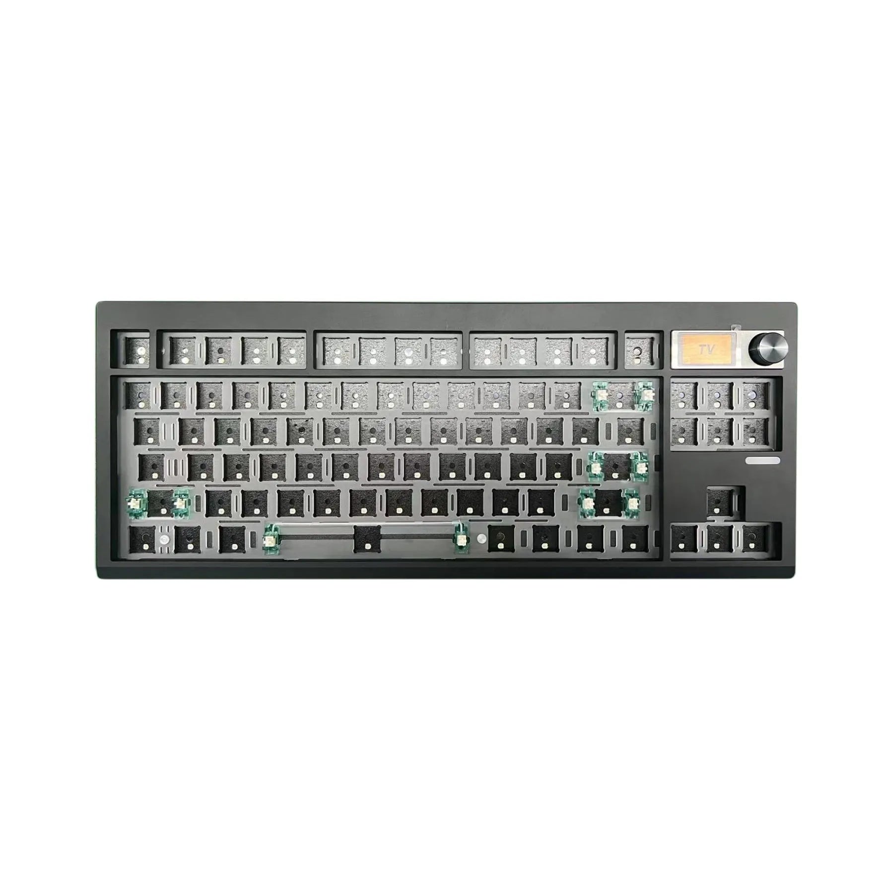 DIY mechanical keyboard kit with knob, hot swap sockets, and RGB backlight on a desk