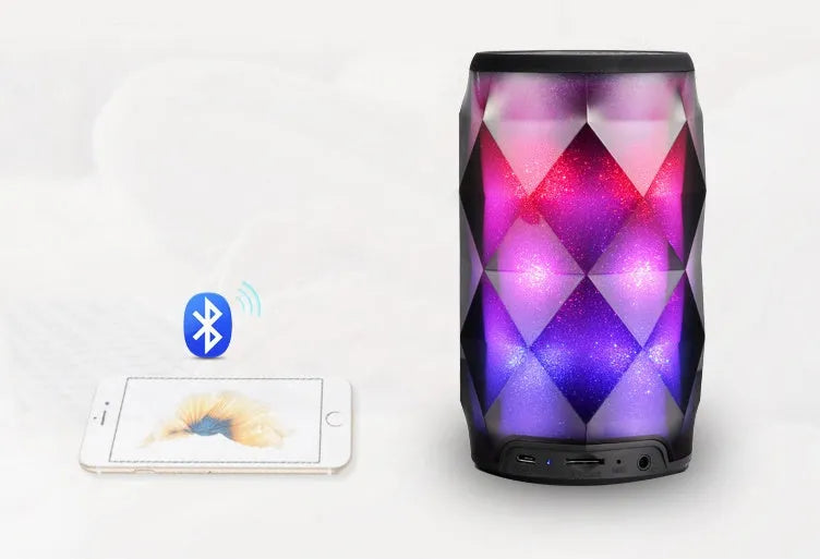 Black crystal-cut Coke can shaped Bluetooth speaker with colourful LED starry sky lighting effects.