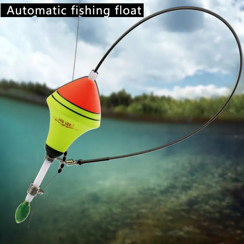 Automatic fishing float set with nano EVA buoyancy, fluorescent coating, 39cm length, 3.8cm diameter, and stainless steel hardware