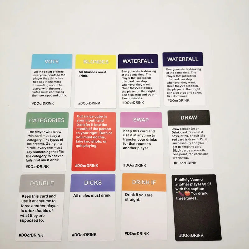 DO OR DRINK board game card set in colour box with coated paper cards for interactive party play