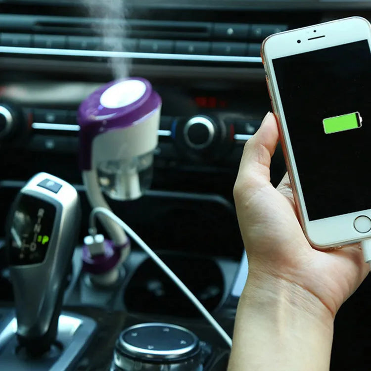 Mini car USB humidifier 68x70x210mm 50ml black colour with spray nozzle