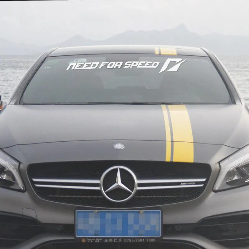 Need For Speed themed car sticker for windscreen application in white, rose, or silver.