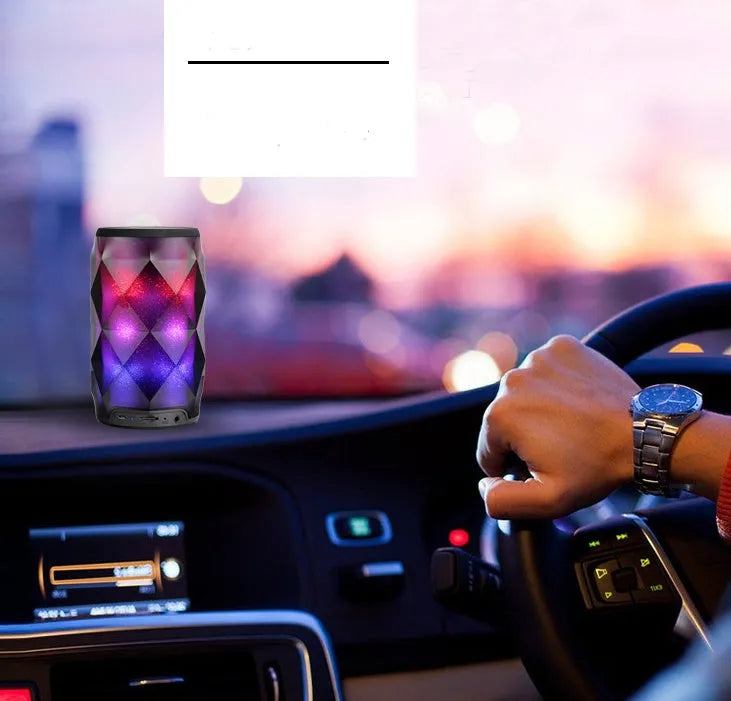 Black crystal-cut Coke can shaped Bluetooth speaker with colourful LED starry sky lighting effects.