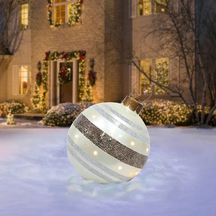 Large 60cm diameter inflatable PVC Christmas decoration ball in bright colours for outdoor use.