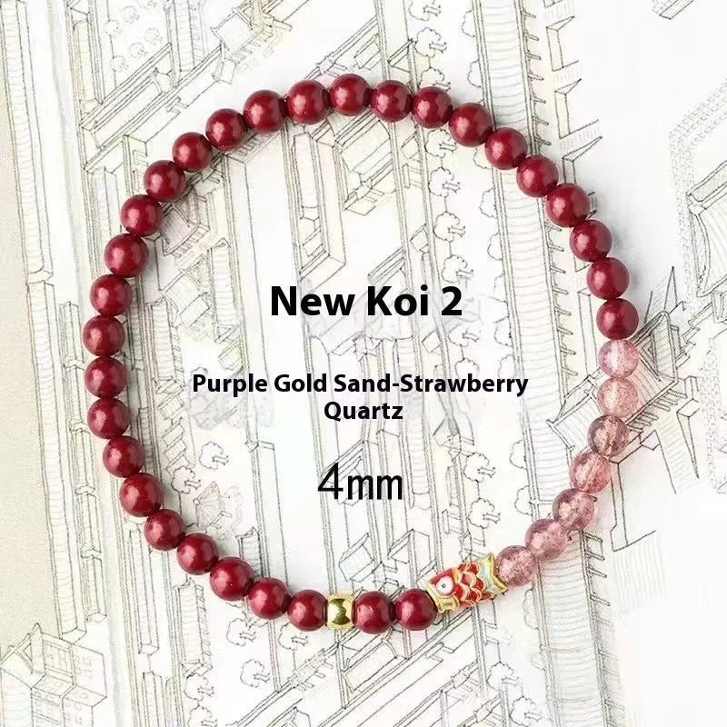 Koi purple cinnabar and strawberry quartz bracelet with retro design and lucky beads