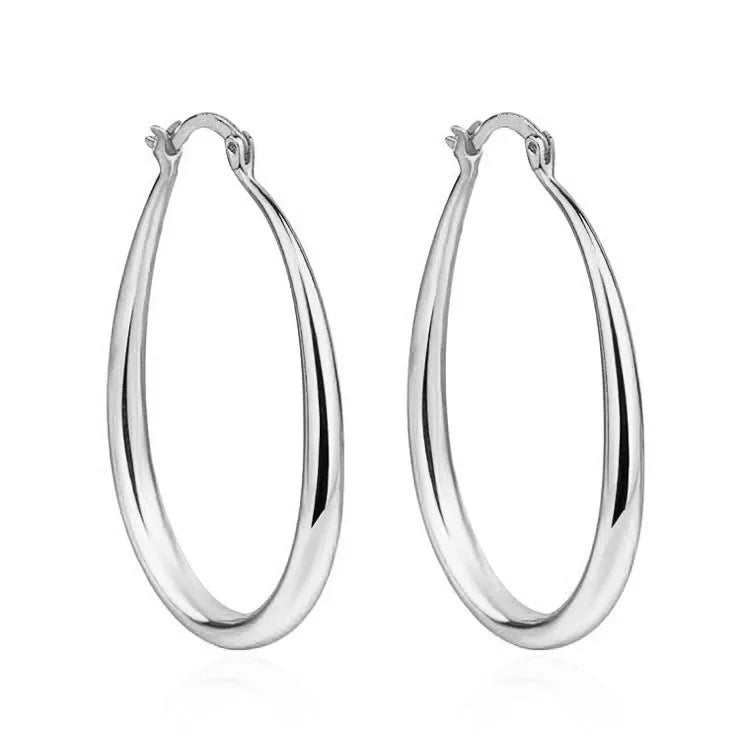 Geometric oval earrings for women, gold electroplated metal with alloy inlaid artificial gems