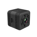 Black waterproof sports camera with MicroUSB port, shown with a 32GB memory card.