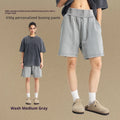 High Street distressed wash retro wide leg cotton men's shorts in washed black with elastic waist