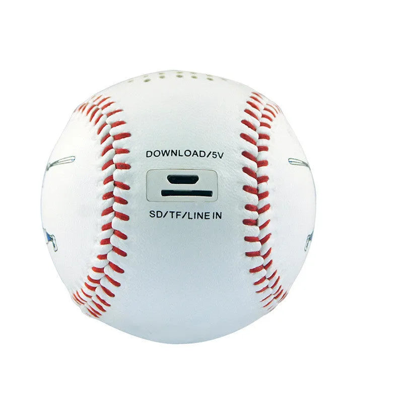 Baseball-shaped Bluetooth speaker in green colour with USB charging port