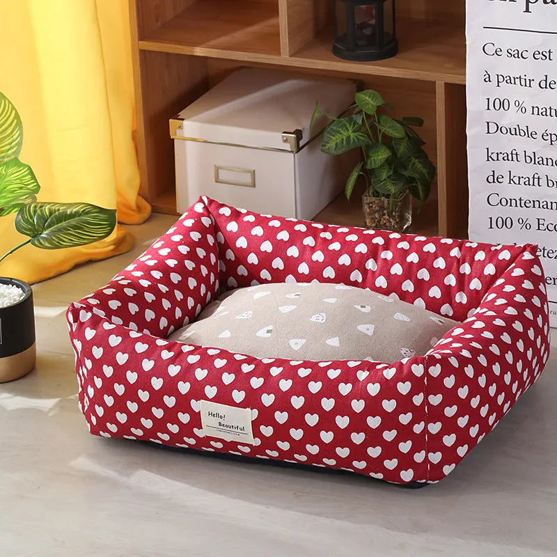 Warm pet nest with linen fabric and PP cotton filling in three sizes and seven colour options