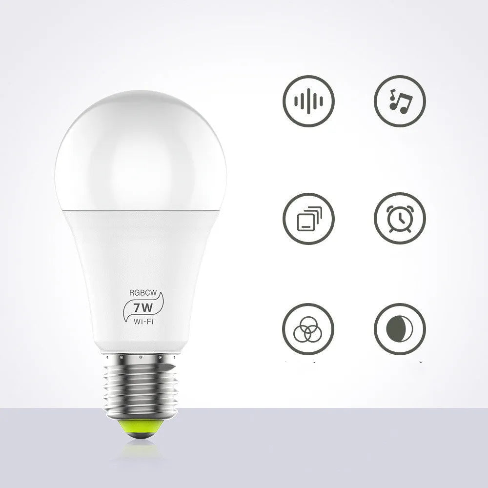 Smart WiFi LED light bulb with E27 screw cap, compatible with Alexa and Google Home voice control