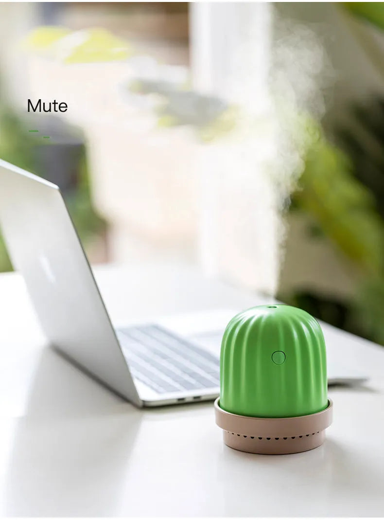 Cactus humidifier night light in green with colourful glow, 260ml tank, USB model