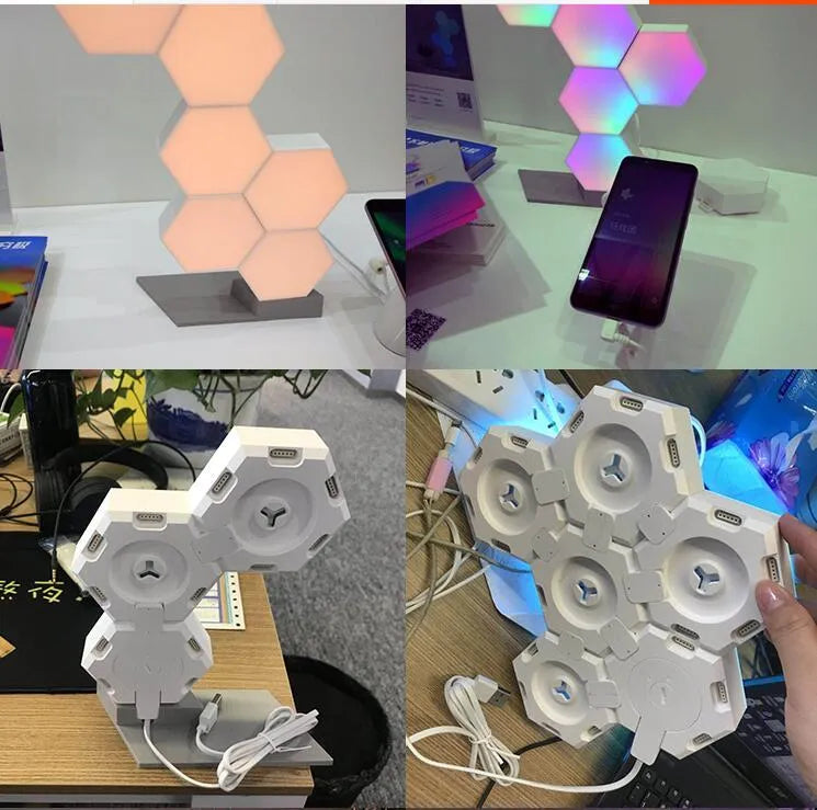 Smart home quantum lamp with app voice control, colourful LED blocks, and UK plug for indoor use