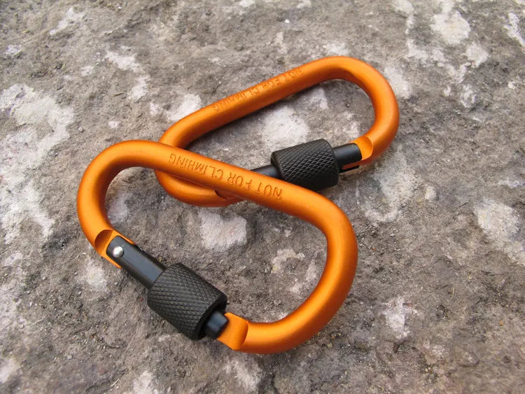 80mm aluminium alloy D-shape carabiner key ring clip with polished finish, 22 grams, black colour
