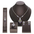 White copper zircon inlay floral pattern women's jewellery set with necklace, earrings, ring, and bracelet