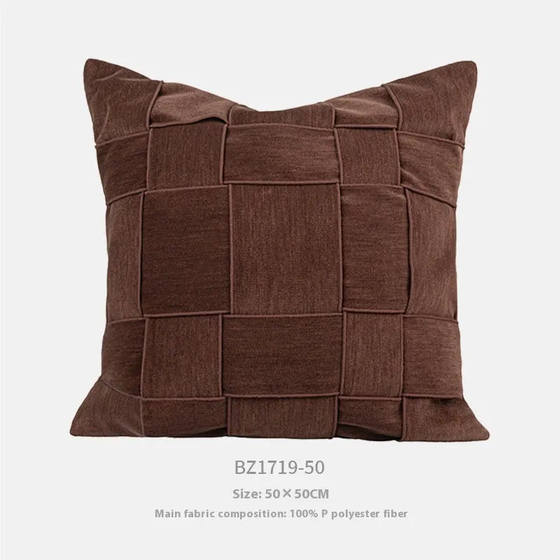 Square chenille woven sofa cushion in beige, 50x50cm with textured surface
