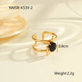 Adjustable open-mouth women's ring with geometric design and inlaid zircon detail