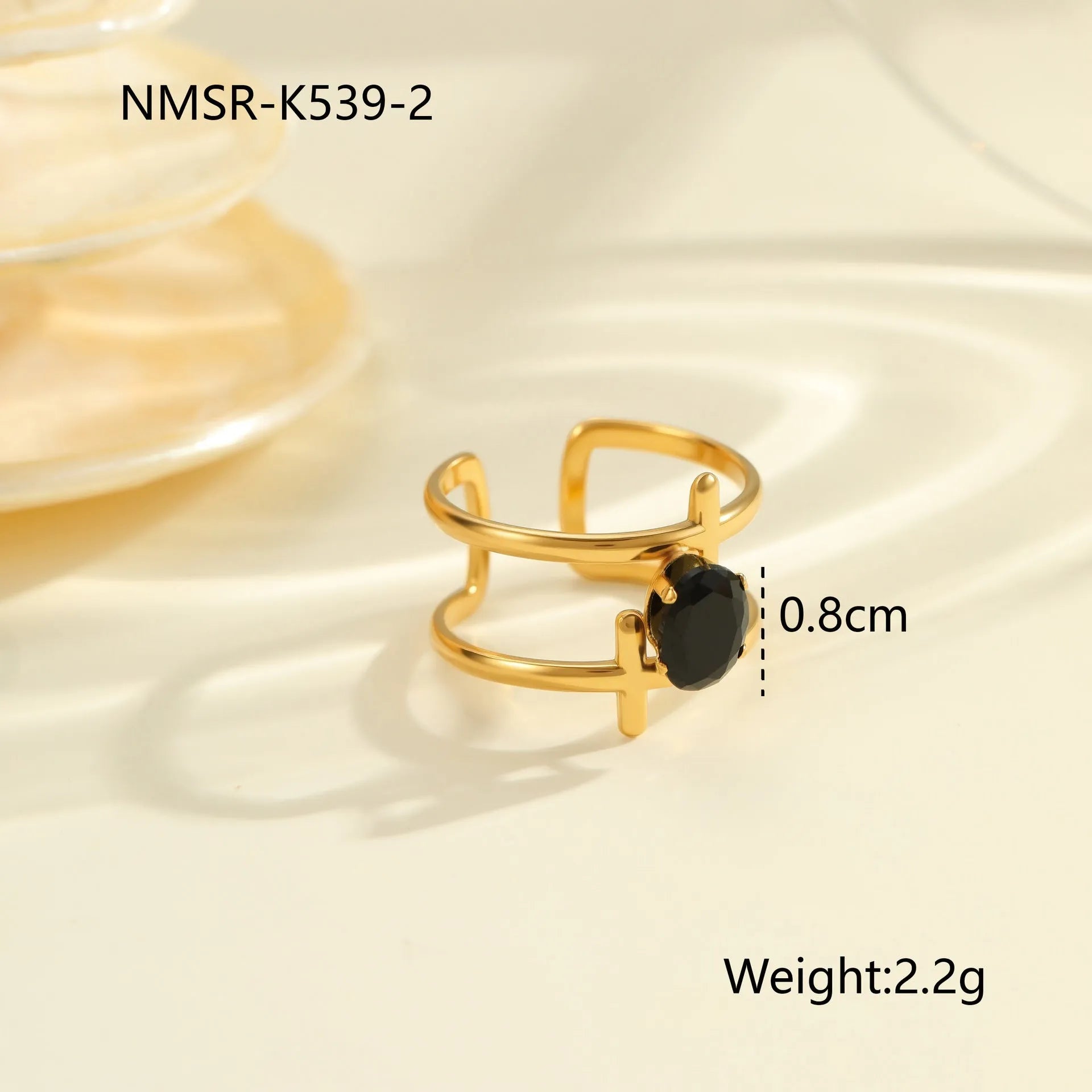 Adjustable open-mouth women's ring with geometric design and inlaid zircon detail