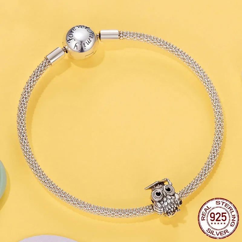 S925 silver owl bead 1.1cm x 0.9cm with 0.45cm aperture and dripping oil detail in colour SCC3128