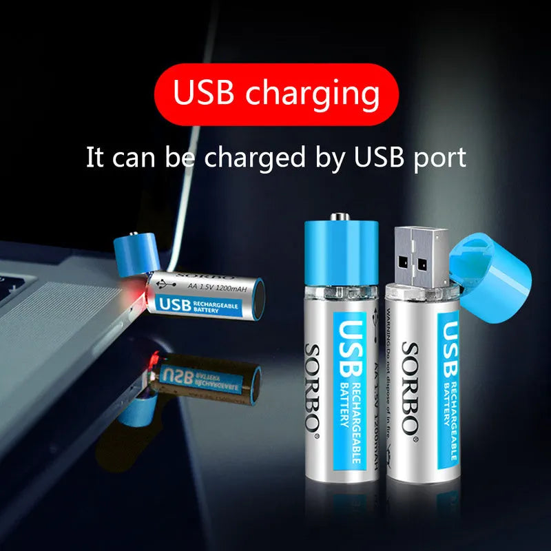 Lithium polymer AAA rechargeable battery set with USB charging port, 1200mAh capacity, flame retardant casing