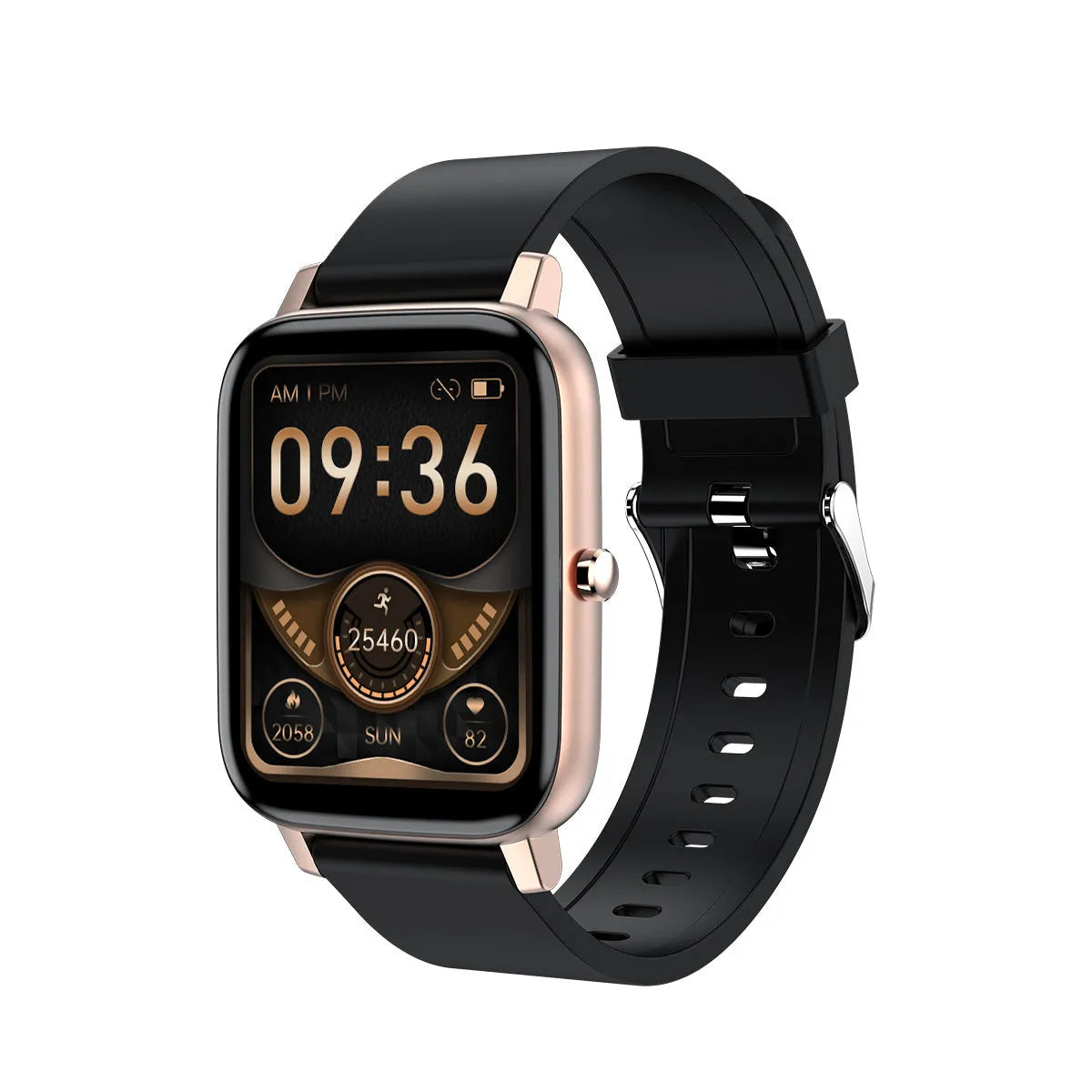 H80 black smartwatch with ECG monitoring on a wrist, showing heart rate data on its 1.69-inch screen.