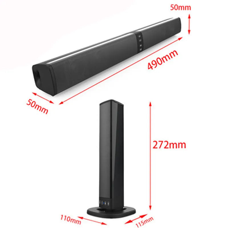 Black foldable split Bluetooth speaker with four speakers, TF card slot and radio, dimensions 490x50x50mm