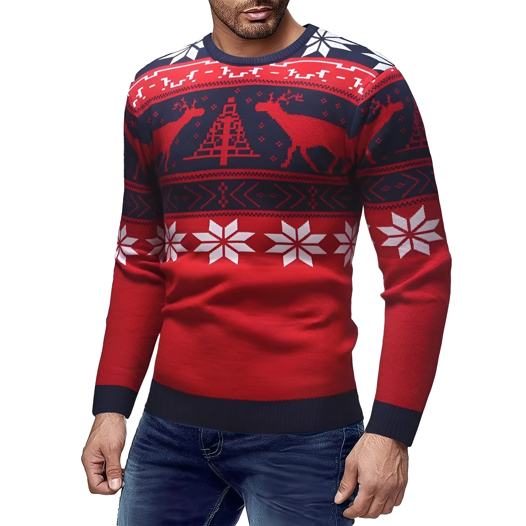 Christmas fawn sweater slim fit round neck mohair print design in black
